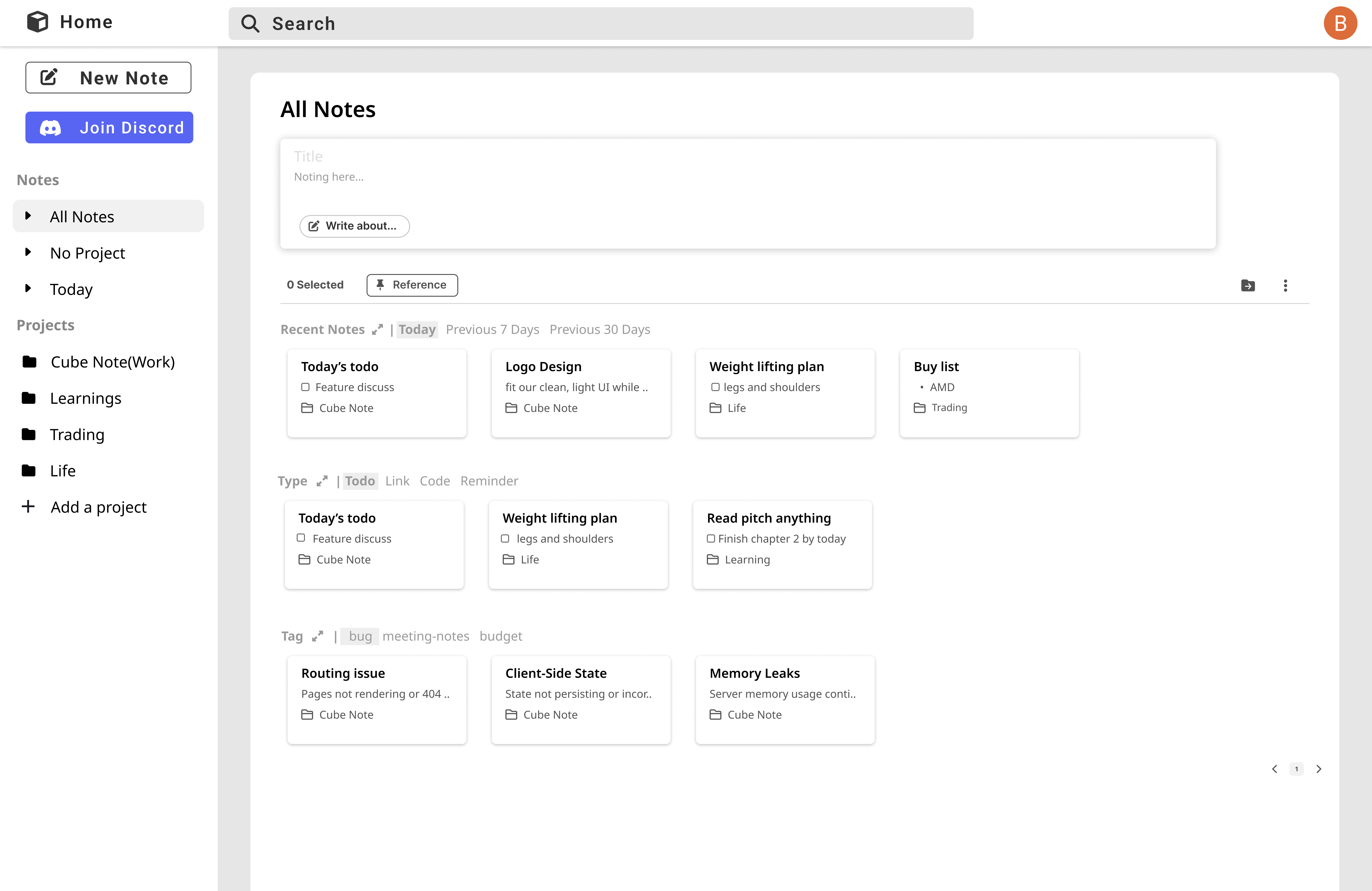 Best Ai note app - Cube Dashboard View